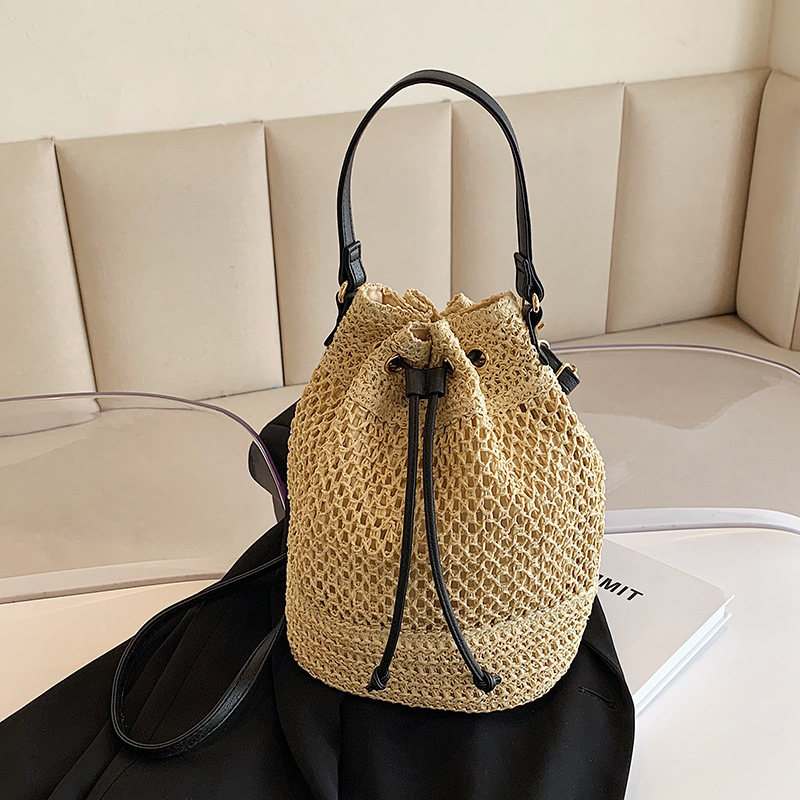 Wallenrisen Woven Straw Bag Ladies Bucket Crossbody Bag Summer Beach Bag Retro Travel Shoulder Bags Small Travel Purse and Handbag For Women Women's handbags