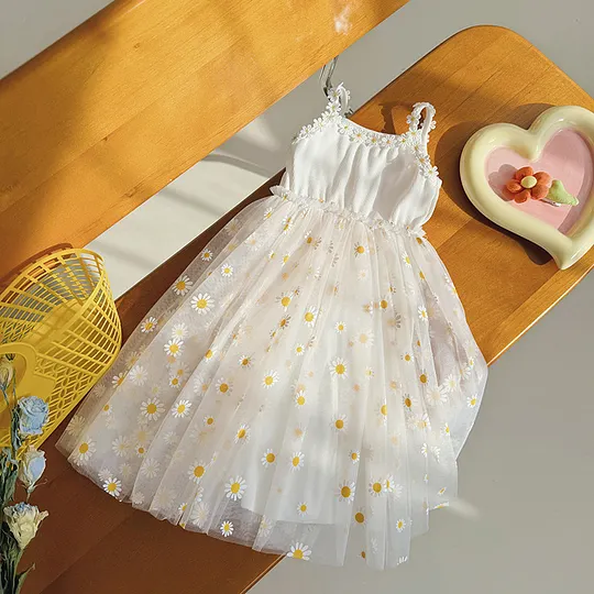 【18M-7Y】Girls' Daisy Flower Tulle Camisole Dress