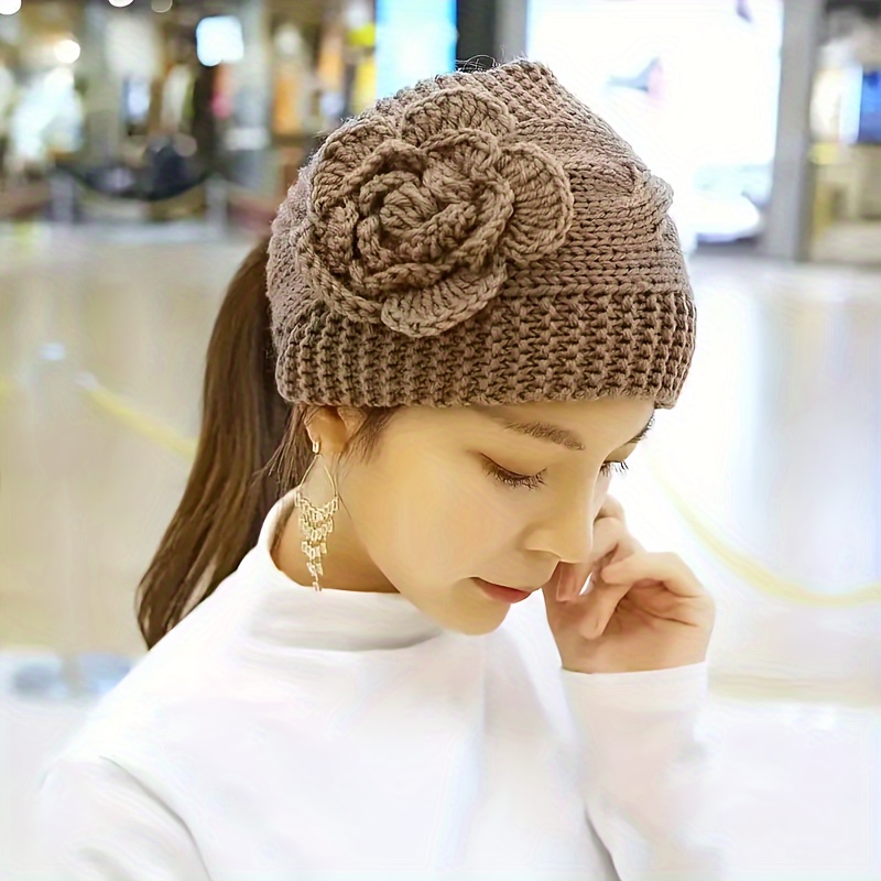 1pcs Solid Color Flower Headband Woolen Knitted Hair Band Wide-brimmed Headband Autumn And Winter Warm Hair Accessories