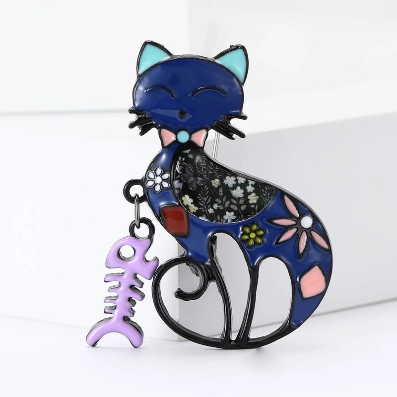 Cute Pin Cat Fish Bone Alloy Enamel Unisex Brooches
