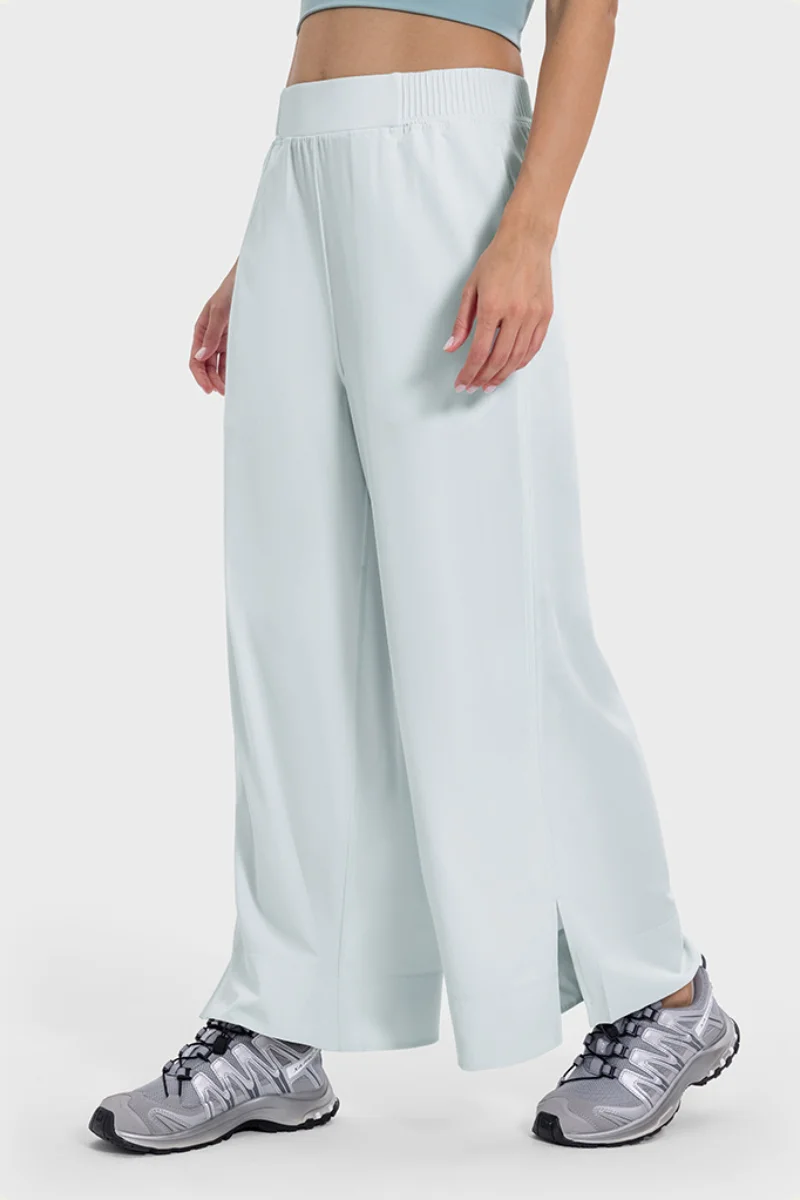 High Waisted Cool Touch Split Hem Casual Wide Leg Pants