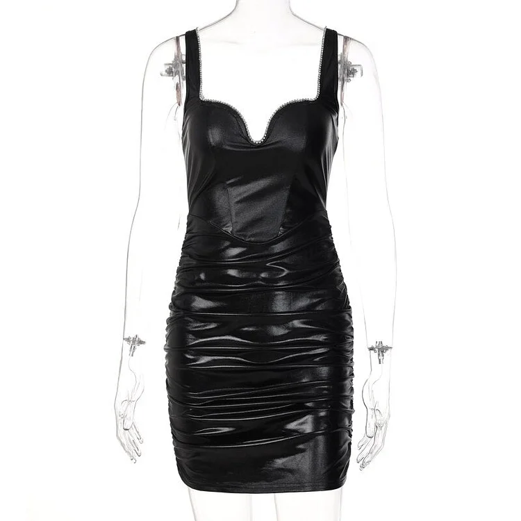Hugcitar Shine Diamond Decorate Slip Sleeveless Mini Revealing Dress 2022 Summer Bodycon Fashion Y2K Outfit Elegant