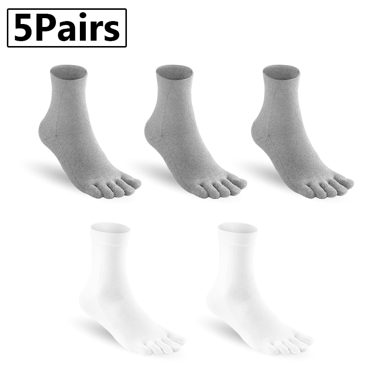 Midiset 10Pcs=5Pairs Comfortable Five Fingers Socks Men Cotton Tabi Toe Socks Crew Breathable Sports Running Sock Black White Long Socks