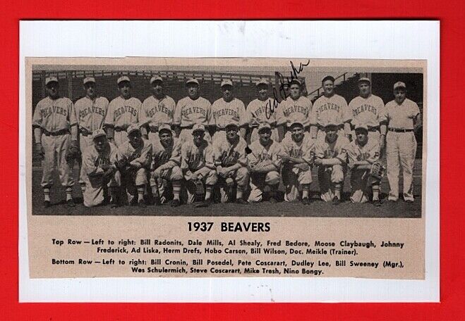 1937 AD LISKA-PORTLAND BEAVERS 4X6 AUTOGRAPHED CUT TEAM Photo Poster painting-(d.1998)