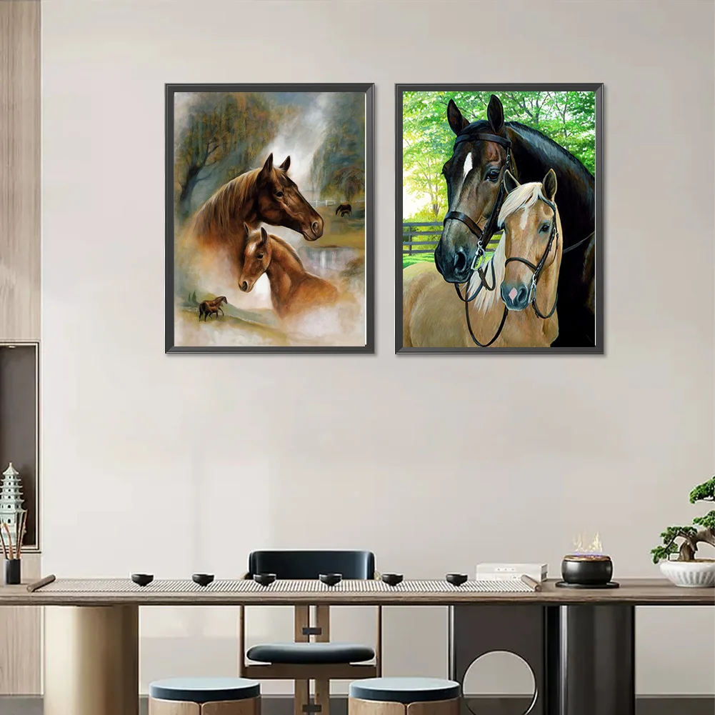 2pcs Diamond Painting - Full Round Drill - Horse(Canvas|30*40cm)