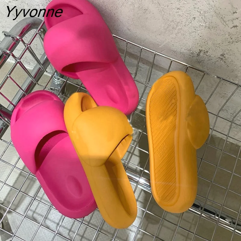 Yyvonne 2022 Summer Fashion Candy Colors Women Slipper Thick Platform Indoor Bathroom Soft EVA Anti-slip Home Floor Slides