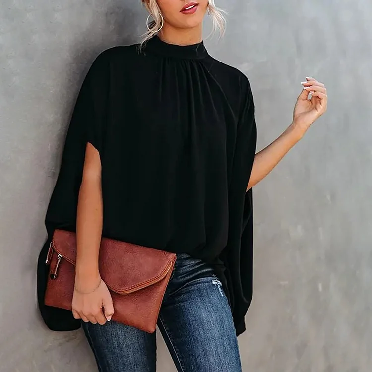 Casual Loose Solid Color Doll Sleeve Blouse