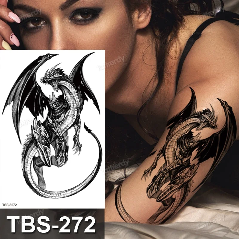 dragon wing snake temporary tattoo sticker waterproof black henna anime body art tattoo fake water transfer decal sexy for women