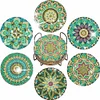 6pcs DIY Anti Slip Green Mandala Coasters Stackable Creative for Tabletop Protection