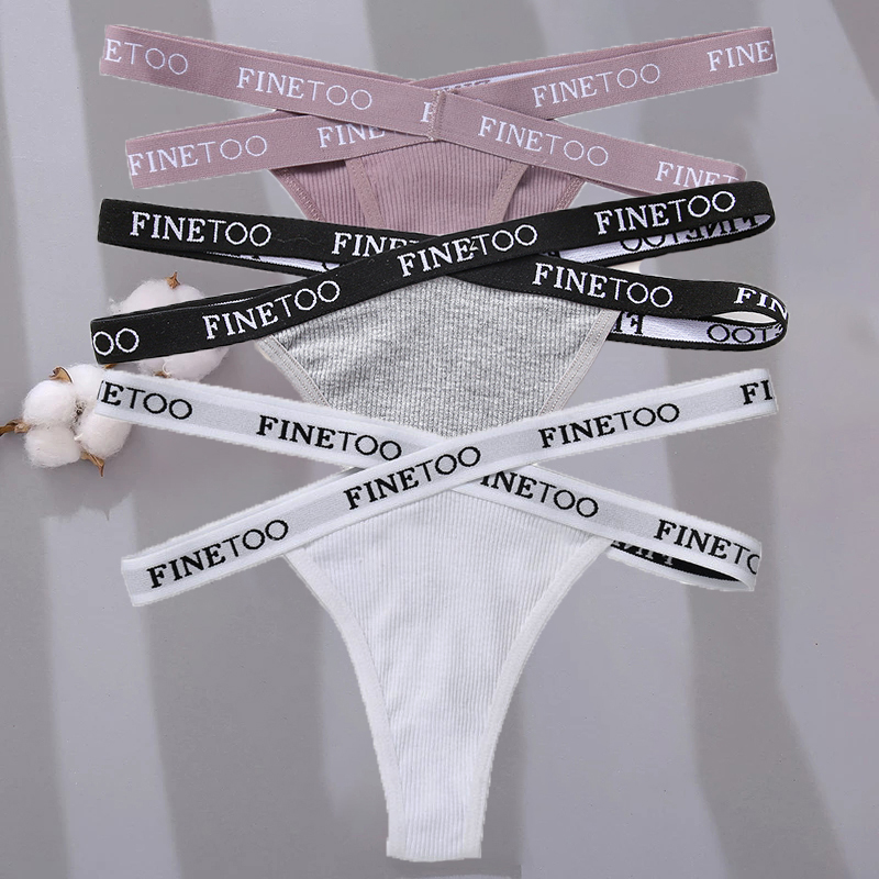 Damokan 3PCS/Set Cross Strap G-String Cotton Panties Women Sexy High Waist Women's Panties FINETOO Letter Waisted Panty Lingerie M-XL