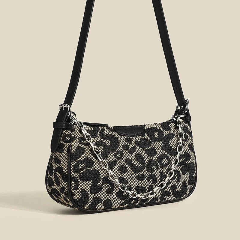 Shoulder Bags Leopard Cheetah Print For Women 2022 New Luxury With Chains Crossbody Small Fashion Black Ladies Baguette Handbags