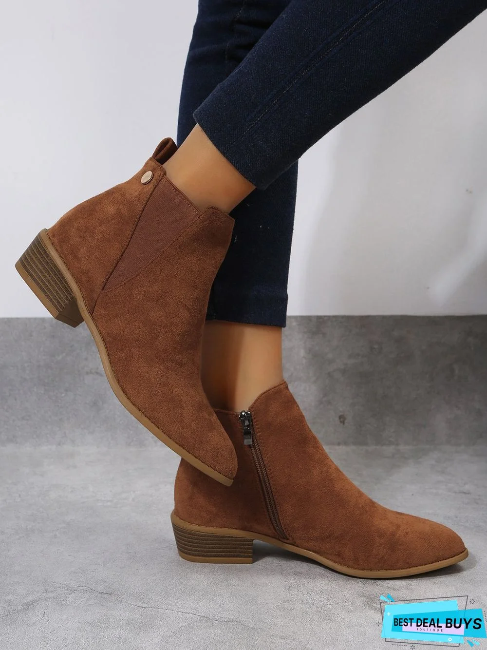 Brown Faux Suede Simple Commuting Chelsea Boots