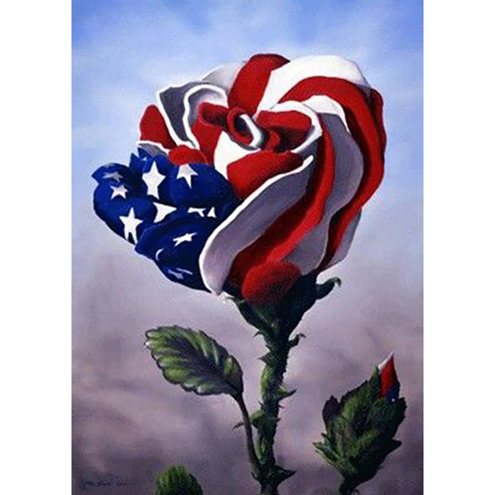 

30*40CM - American Flag Rose - Round Drill Diamond Painting, 501 Original