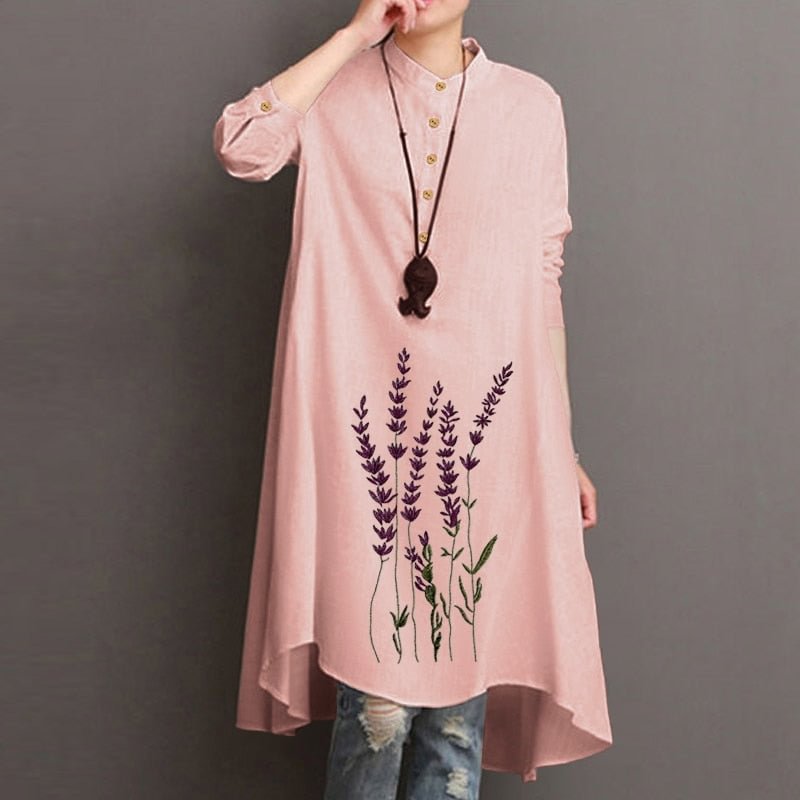 Vintage Women's Embroidery Blouse ZANZEA Autumn Floral Long Tops Casual Long Sleeve Shirts Female Button Robe  Tunic