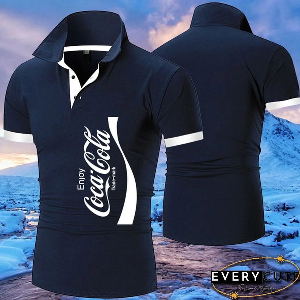 High Quality Coca-Cola Sport T Shirt Men's Fashion Personality Cultivating Hip Hop Short-sleeved Shirt Polo Shirts Plus Size