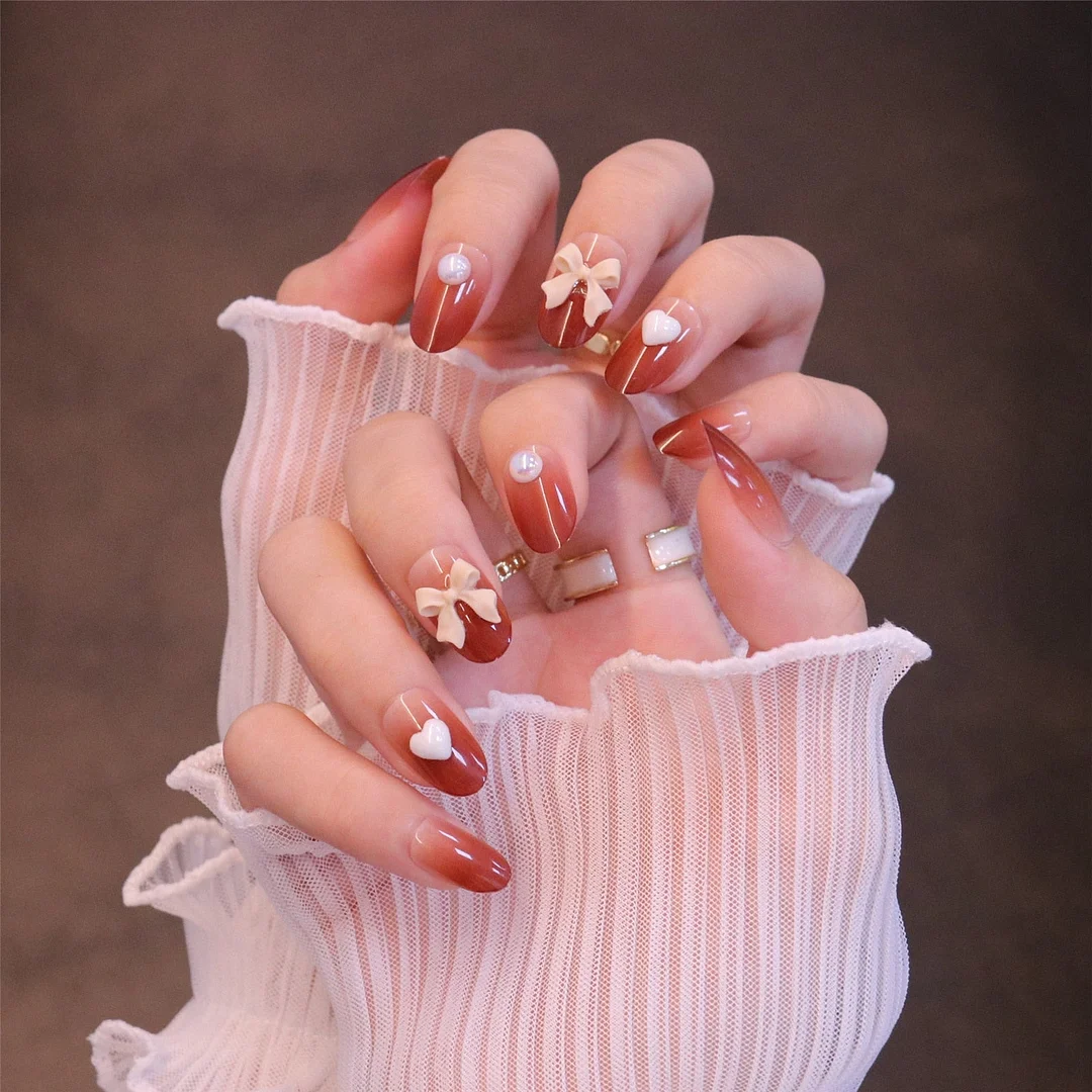24PCS/box artificial nails with glue Gradients wear long paragraph fashion Manicure patch False nails press on for girls-Nail Inspo
