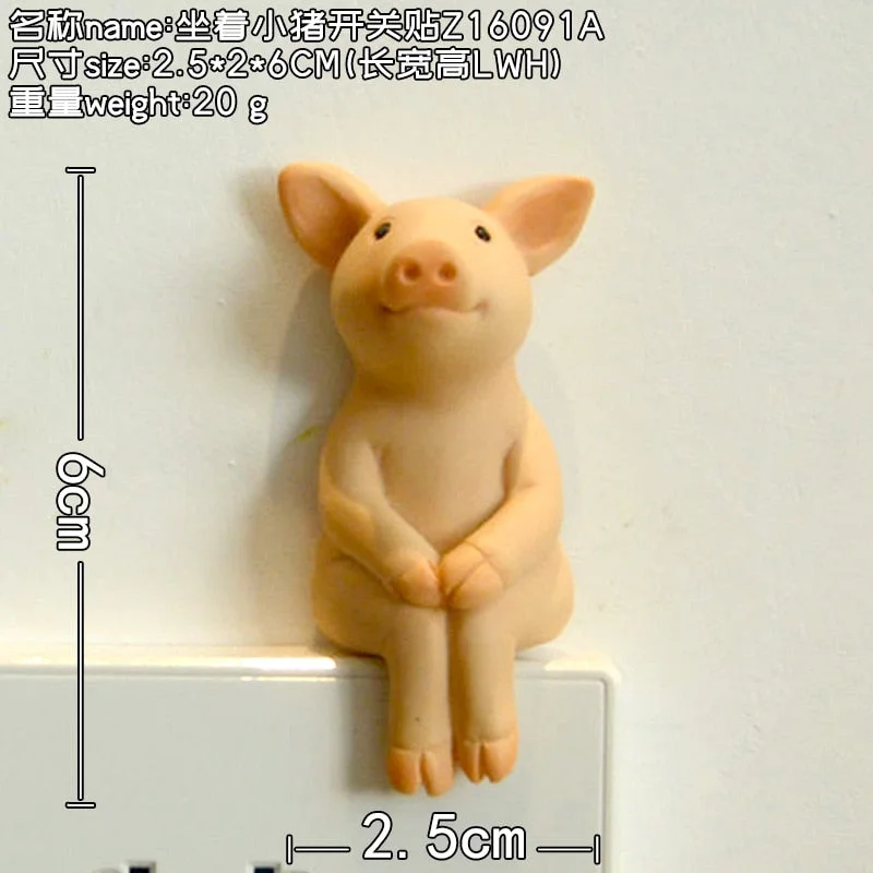 Cute Piggy Frog Cat Switch Stickers Refrigerator Magnet Sticker Room Decor Resin Animal Switch Cover House Wall Decoration