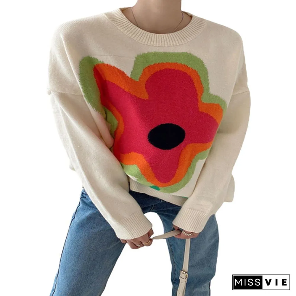 Womens sweaters Winter long sleeve flower sweater Oversized pullover tops Casual