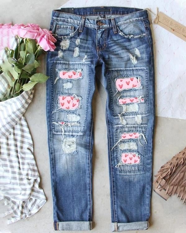 Heart-print Straight-leg Jeans