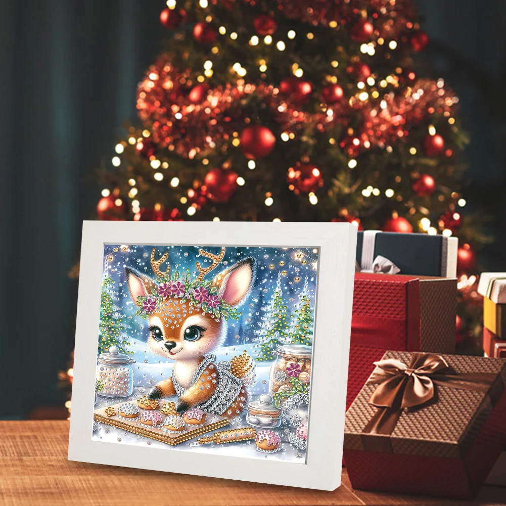 5D DIY Partial Special Shaped Drill Diamond Painting Christmas Deer Home Kit 19.2x19.2cm【With Frame】