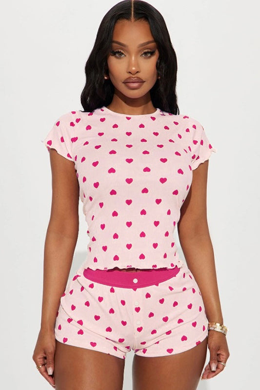 Pink Heart Print Crop Top & Short Two Piece Set - HIGIANNA&reg;