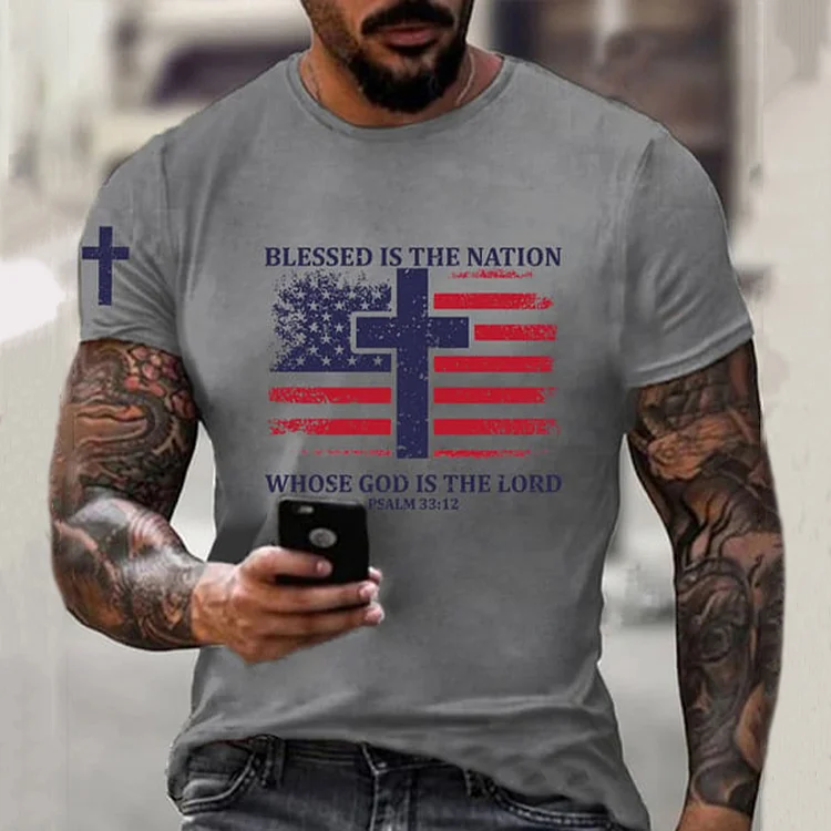 Men's Blessed Nation Psalm 33:22 Print Short Sleeve T-Shirt