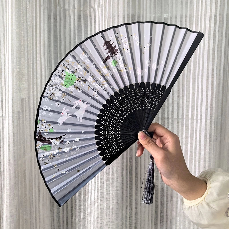 3 Pieces Ancient Style Folding Fan Female Classical Tassel Silk Fan Chinese Style Small Fan Portable Dance Craft National Fashion Fan Student Fan