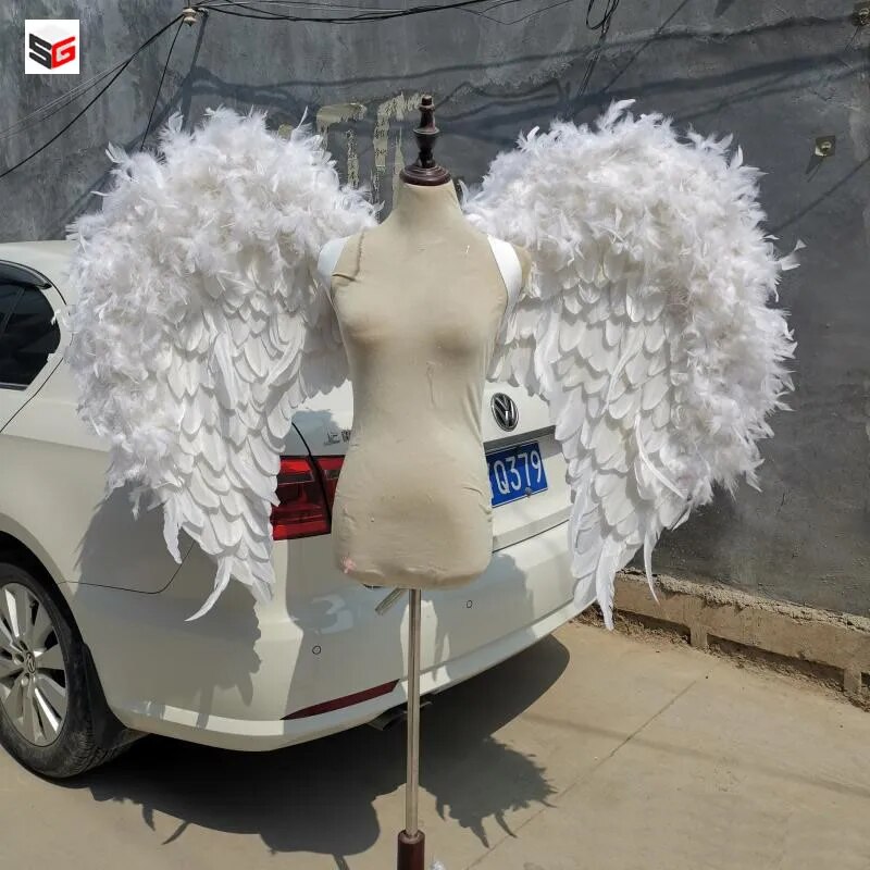 VCshoes Creative Big White Angel Wings For Couple Photo Wedding Dress Studio Photography Cosplay Costumes Props Feather Handicrafts