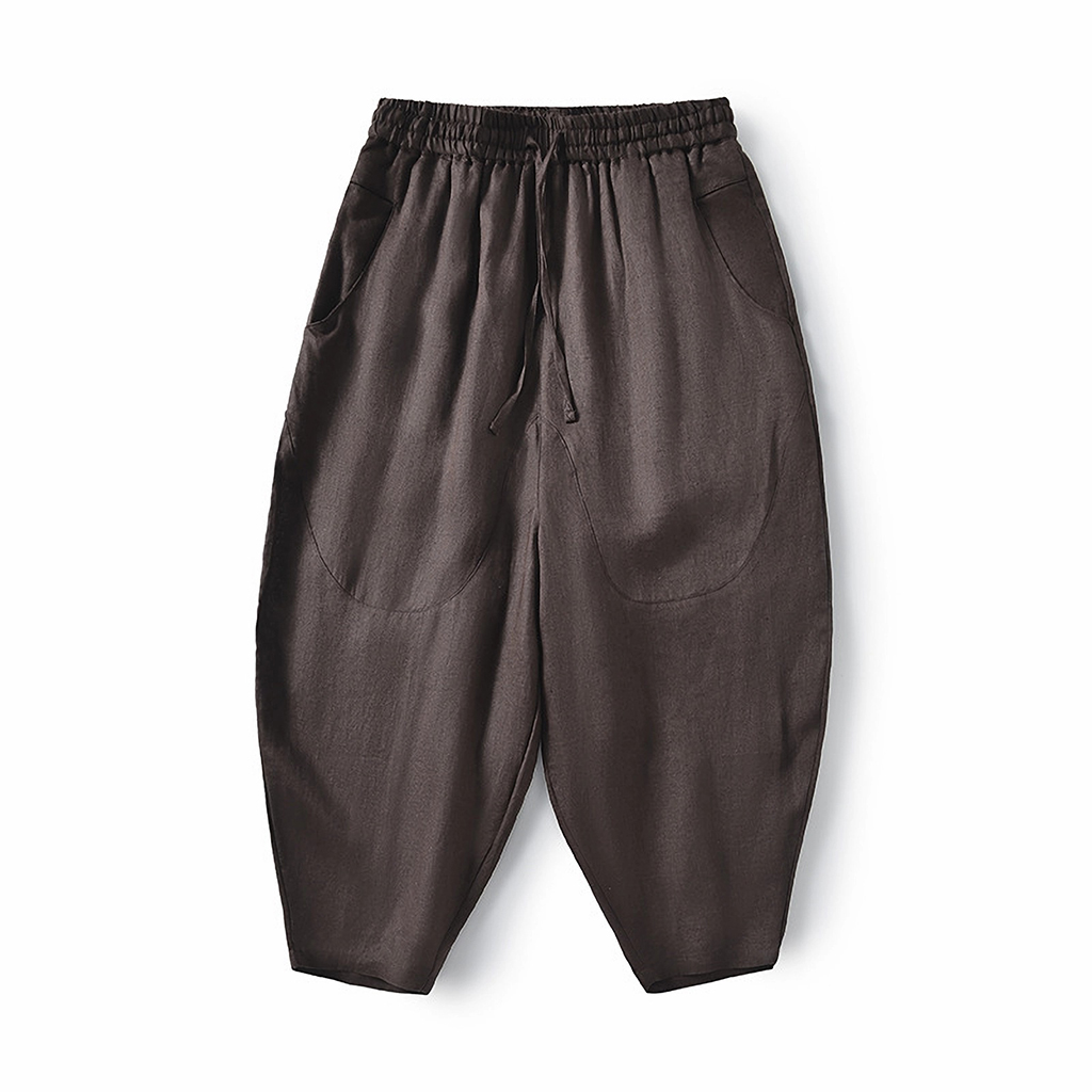 100% European Linen Men's Mid Waist Harem Pants REAL SILK LIFE