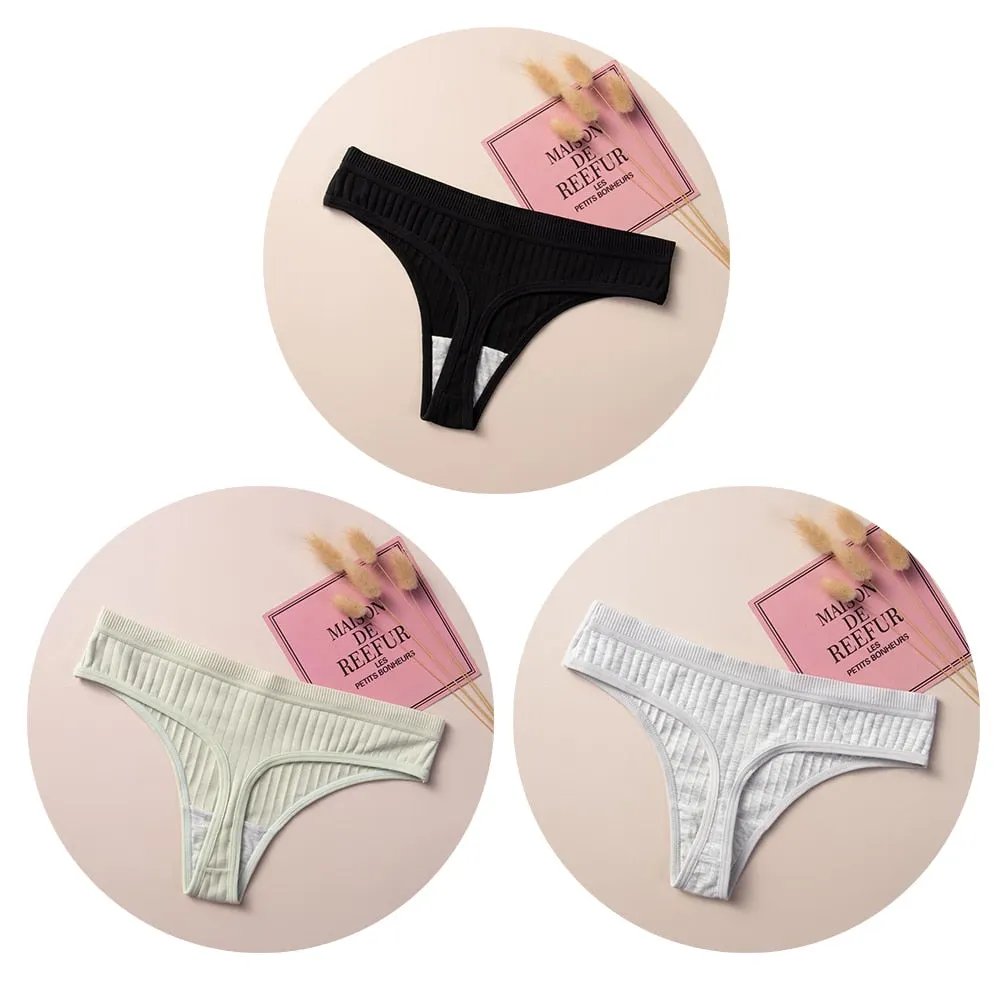 Women's Cotton G-String Thong Sexy Panties for Women String  Low-Rise Underwear Intimate Lingerie Ladies T-back 3 Pcs