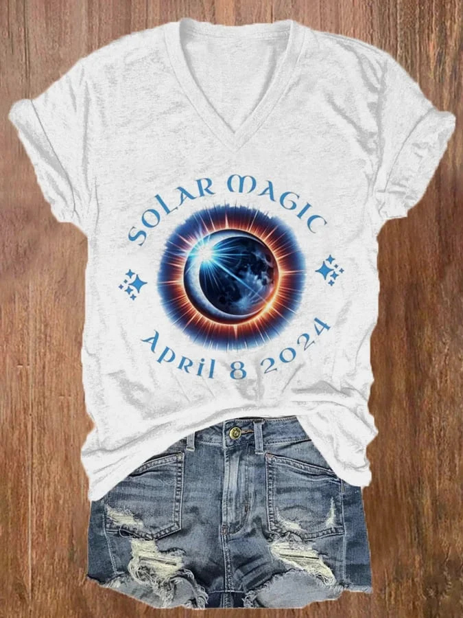 Women's Solar Eclipse 2024 Printed Casual T-Shirt socialshop