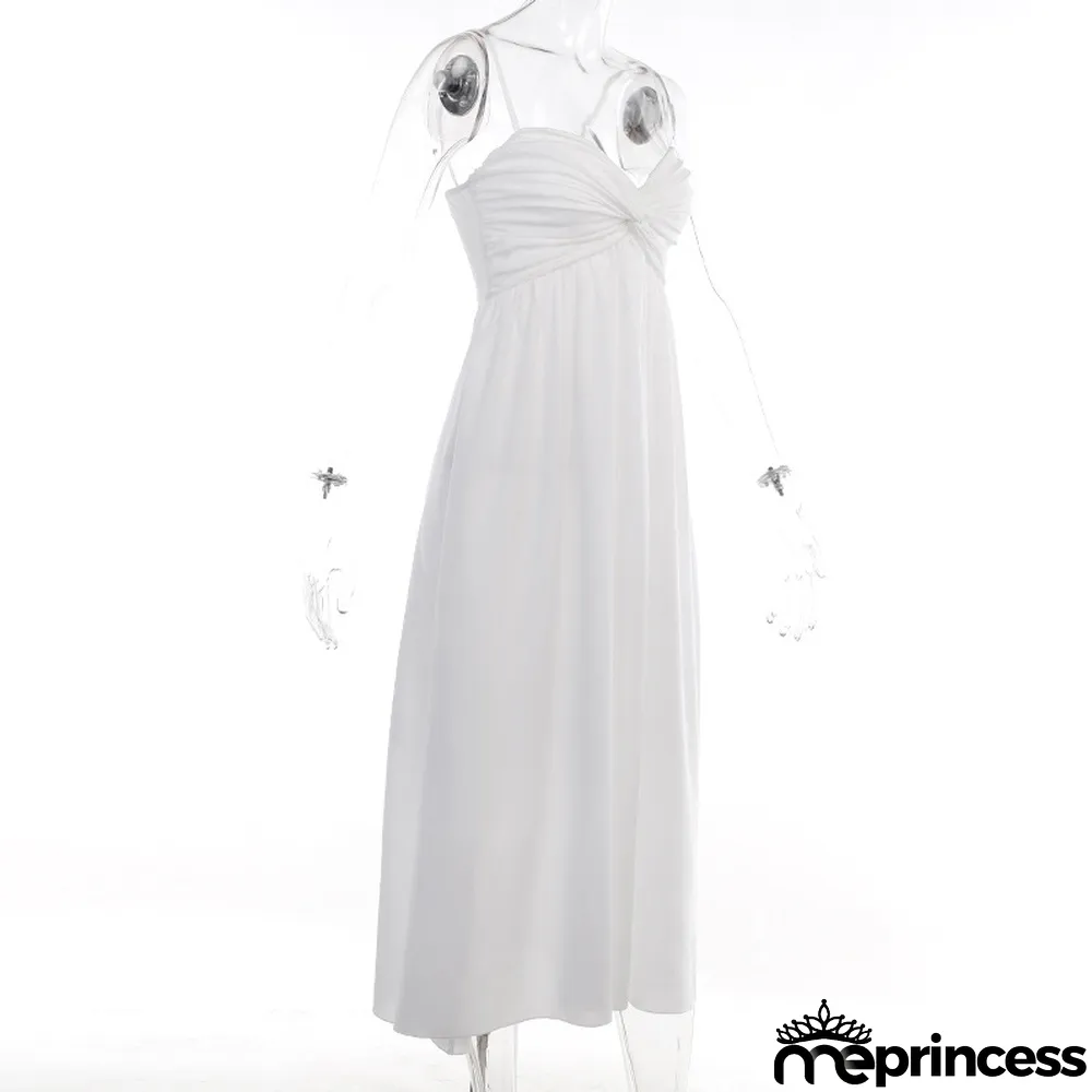 Strappy V Neck Gathered Sexy Dress Chic Fashion Low Back Maxi Dress