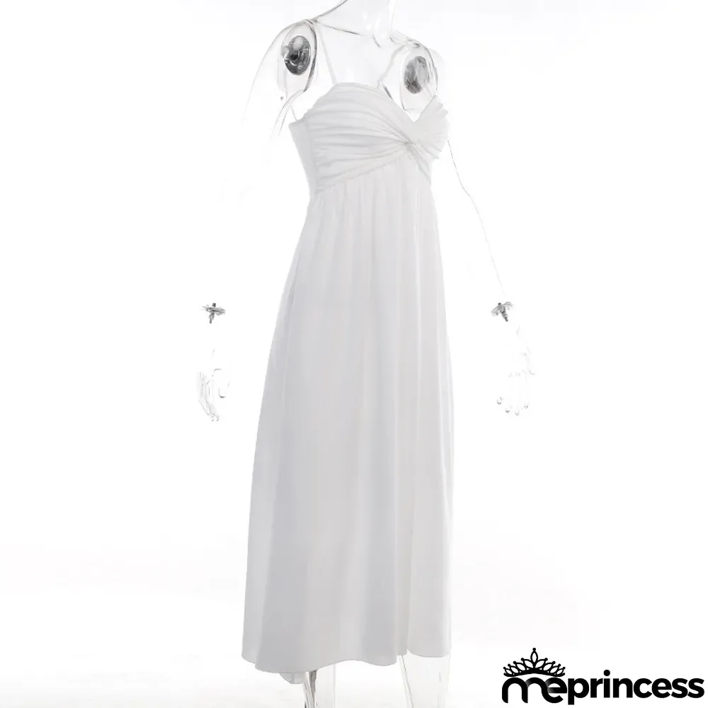 Strappy V Neck Gathered Sexy Dress Chic Fashion Low Back Maxi Dress