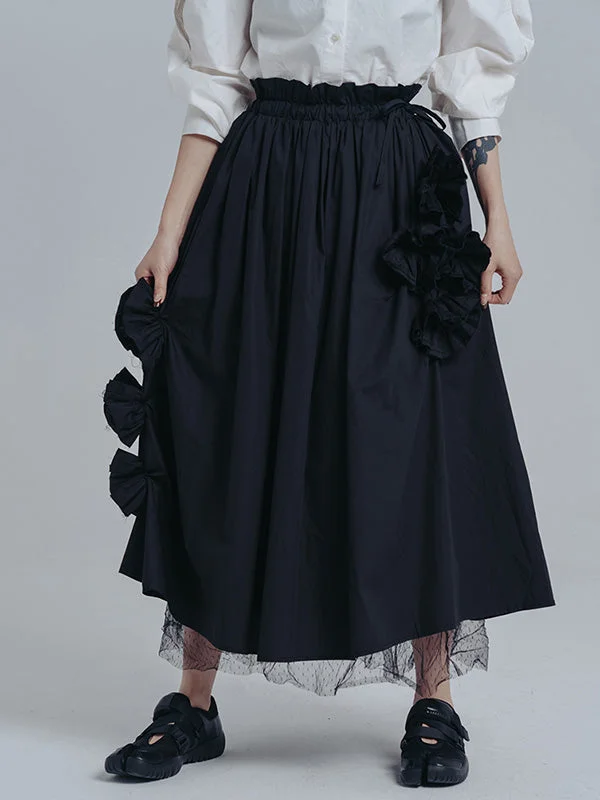 Urban Flower Applique A-Line Pleated Skirt