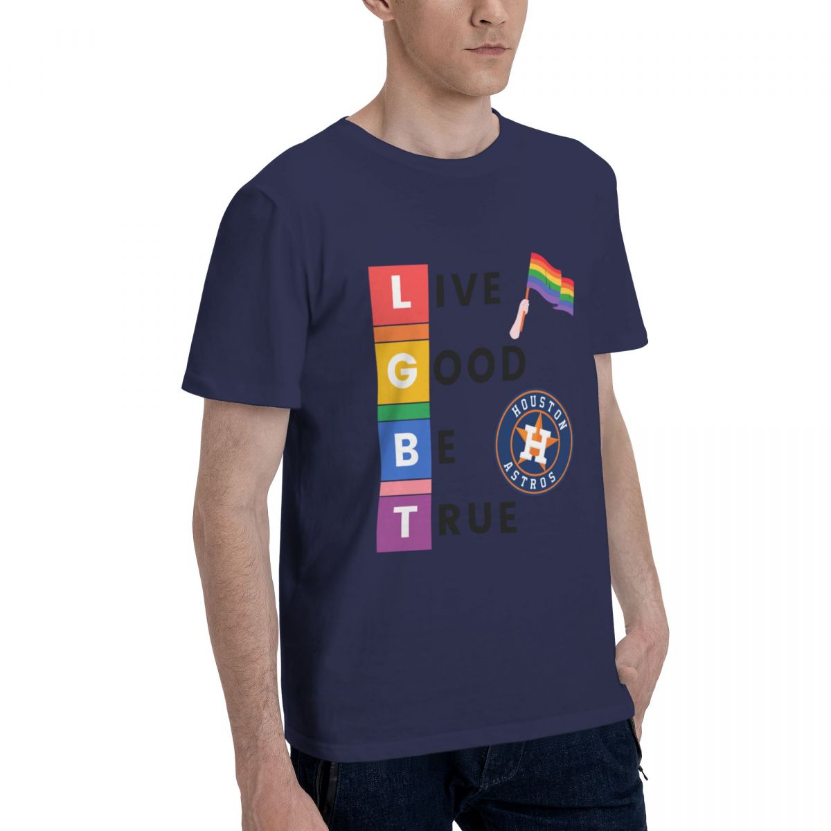 Houston Astros LGBT Pride Men's Cotton Crewneck T-Shirt
