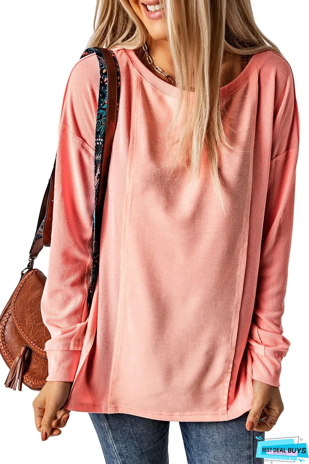Solid Patchwork Long Sleeve Top