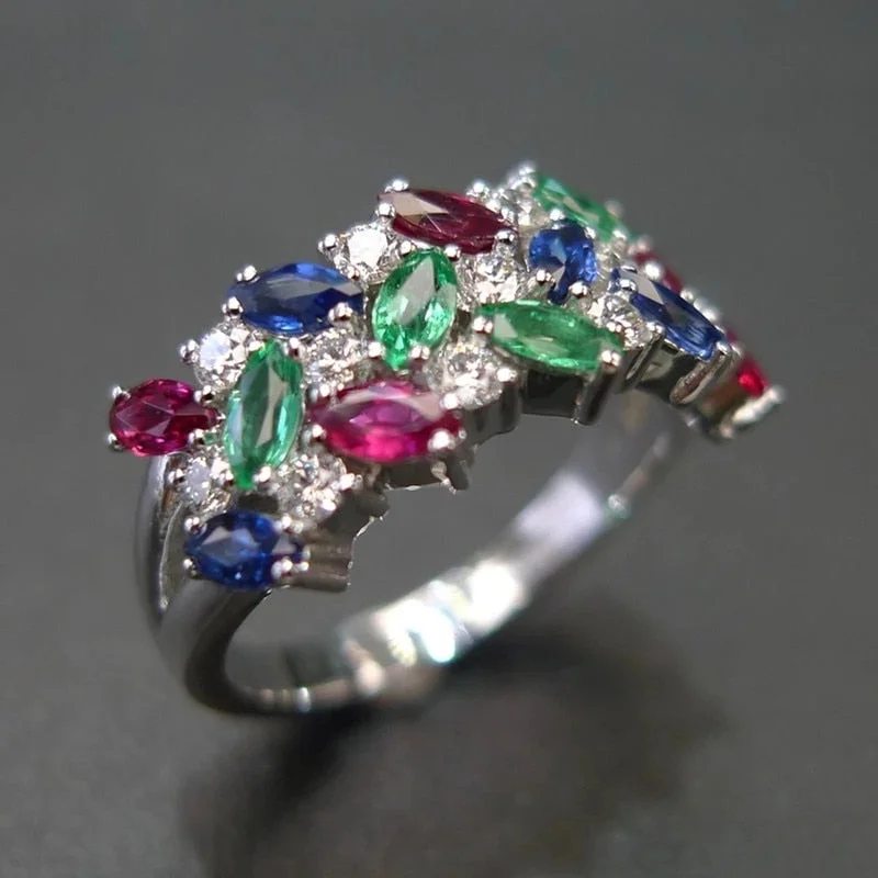 Huitan New Trendy Colorful CZ Finger Ring for Women Bling Bling Fashion Female Rings Wedding Engagement Party Luxury Jewelry