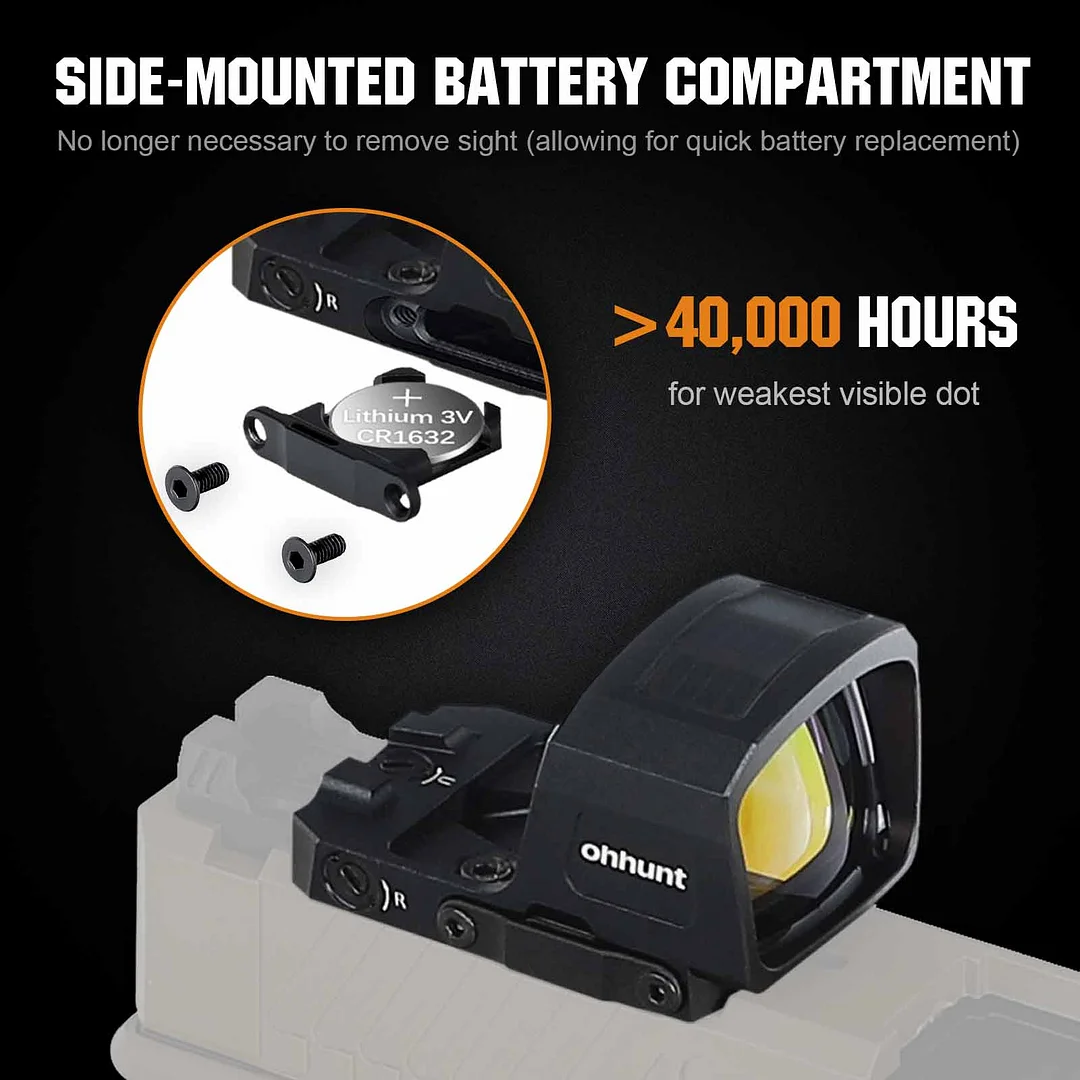 ohhunt&reg; RD U4MR Extra-Large Window Shake Awake Red Dot Sight with Multi-Reticle, Solar Panel, Side-Mounted Battery, RMR Footprint Cut & Picatinny Mount
