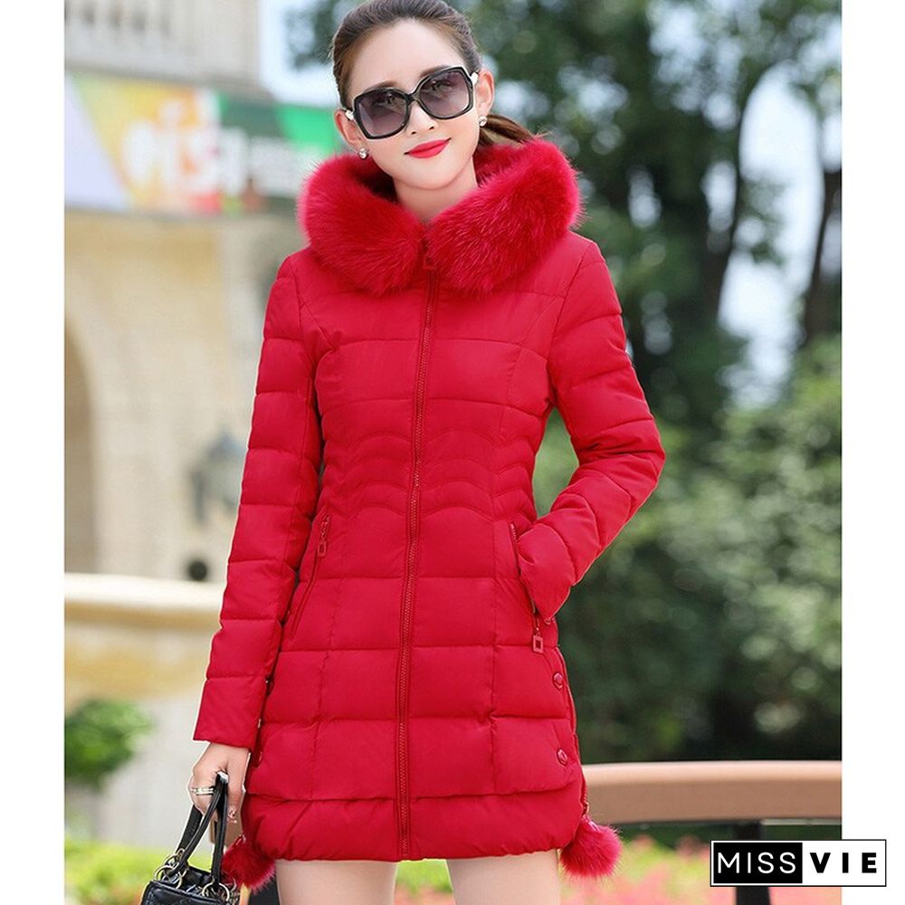 Faux Fur Parkas Women Down Jacket Womens Parkas Thicken Outerwear Hooded Winter Coat Female Jacket Cotton Padded