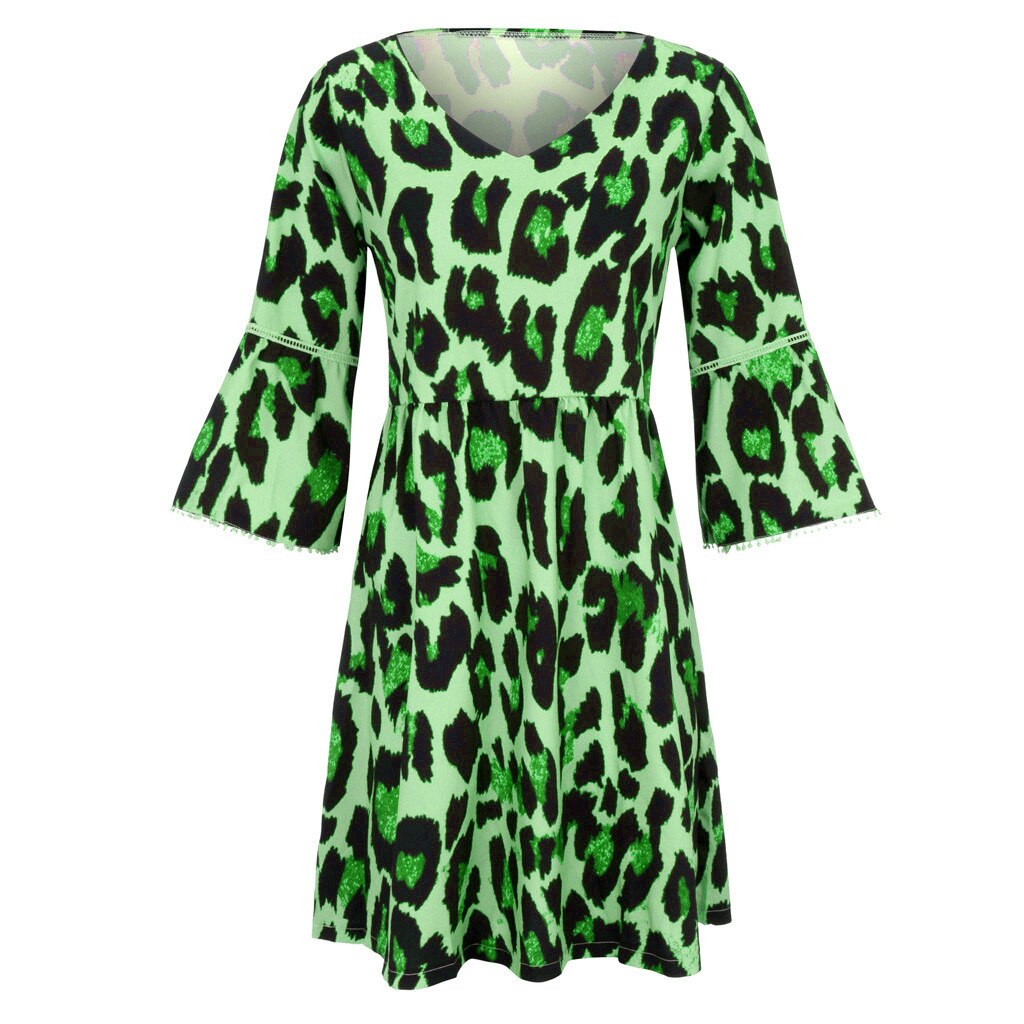 Womens Plus Size Summer Dress V-Neck Leopard Print Middle Sleeve Party Dresses Summer Beach Dress 2021 vestidos de verano NEW