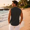 Men's Linen Sleeveless Vest, Casual Button Front Beach Shirt, Summer Vacation Top by Inlyline