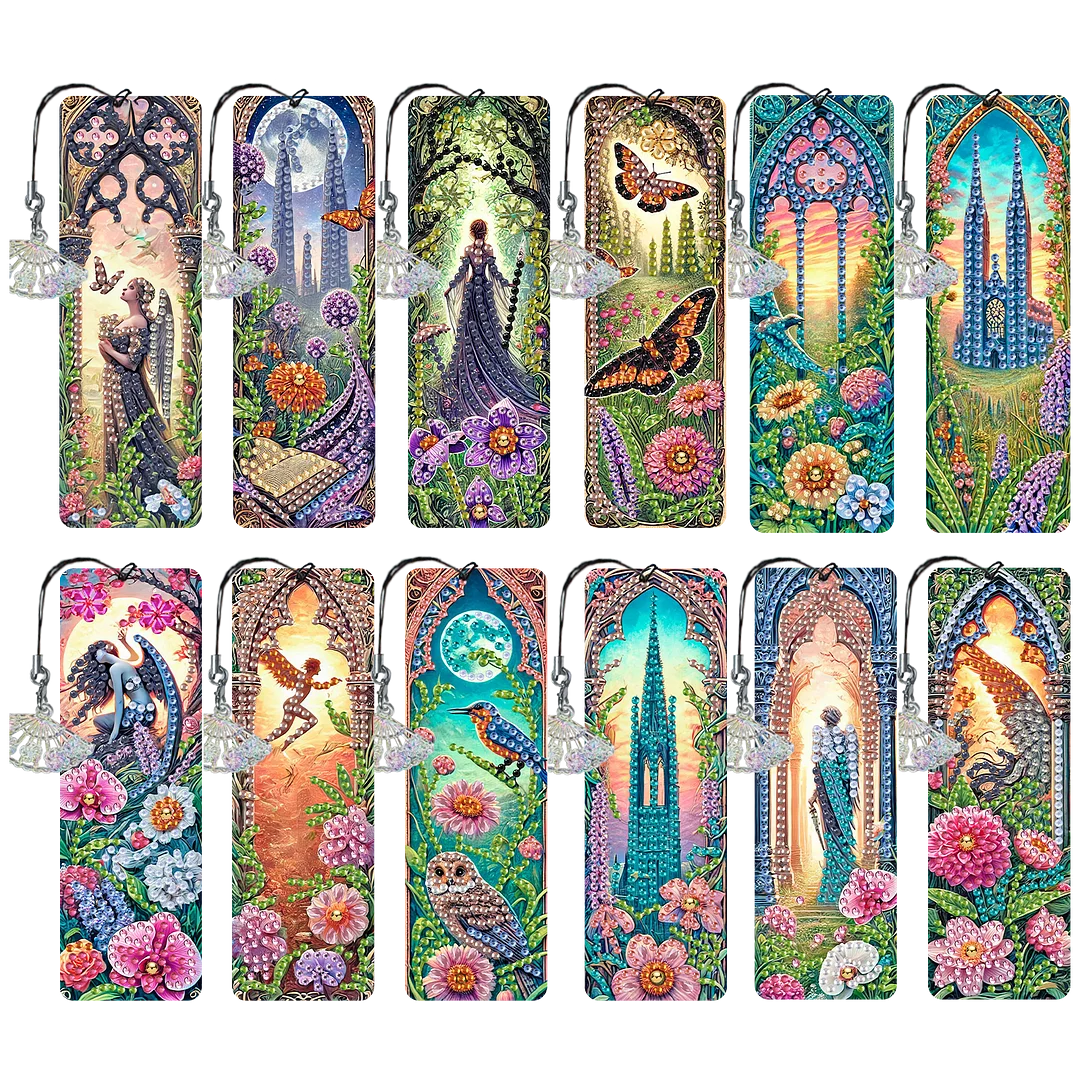 12Pcs Fairies and Flowers DIY Diamond Painting Bookmarks for Reading Enthusiasts