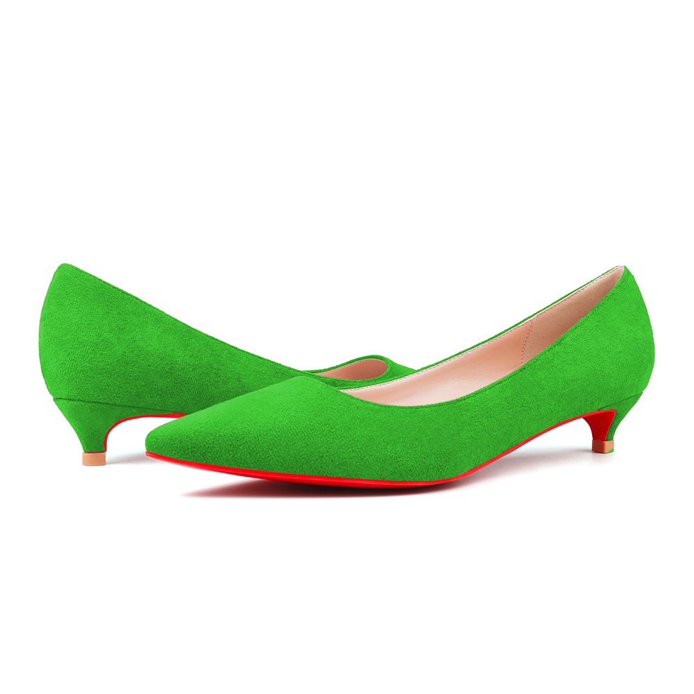 30mm Pointed Toe Red Bottom Kitten Heels Slip On Daily Office Comfortable Suede Pumps for Women-MERUMOTE