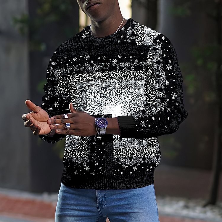 LONG SLEEVE RETRO HIT COLOR ROUND NECK MEN'S T-SHIRT