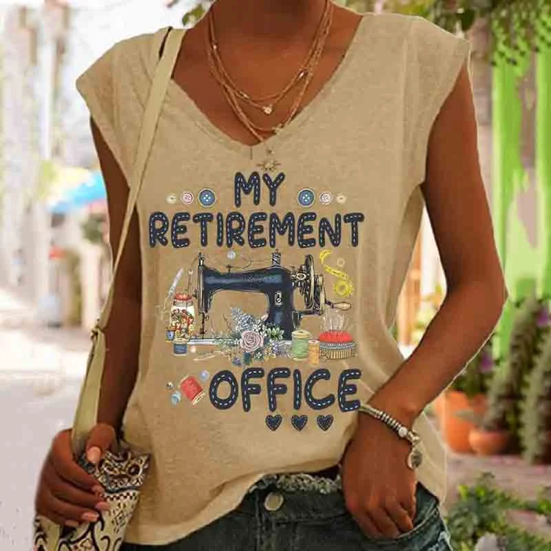 Women's Funny Word Sewing My Retirement Office V Neck Tank Top