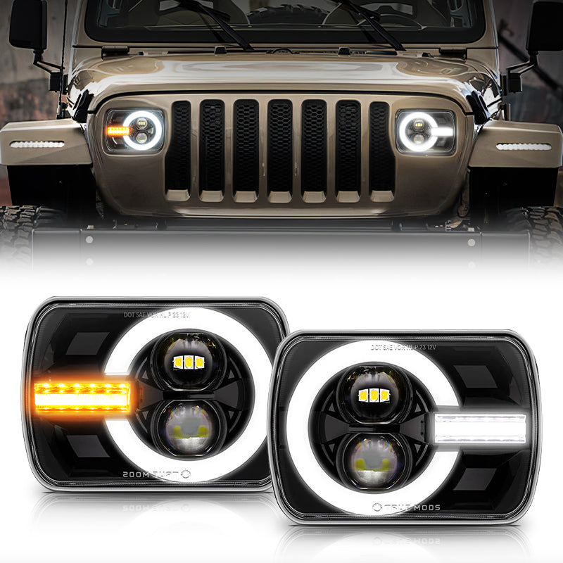 5x7 Inch LED Headlights with DRL/Turn Signals