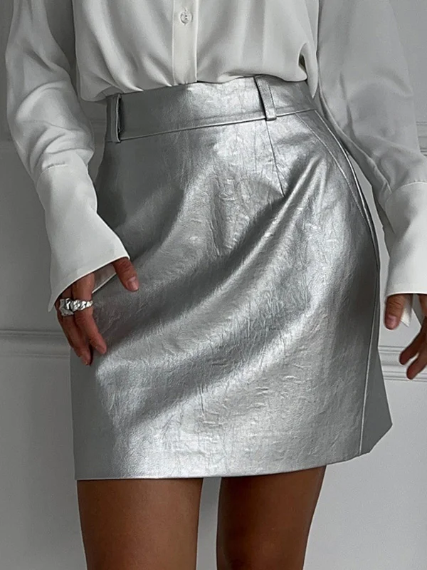 High Waisted Shiny Solid Color Split-Joint Skirts