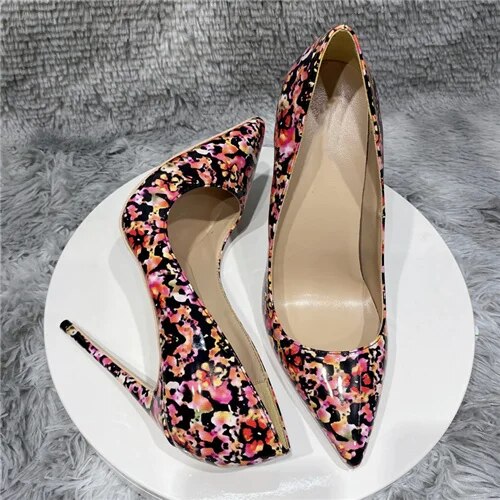 VCshoes Pointed Toe High-heeled Exquisite Printing Single Shoes 12cm High Heel Ladies Party Shoes QP043