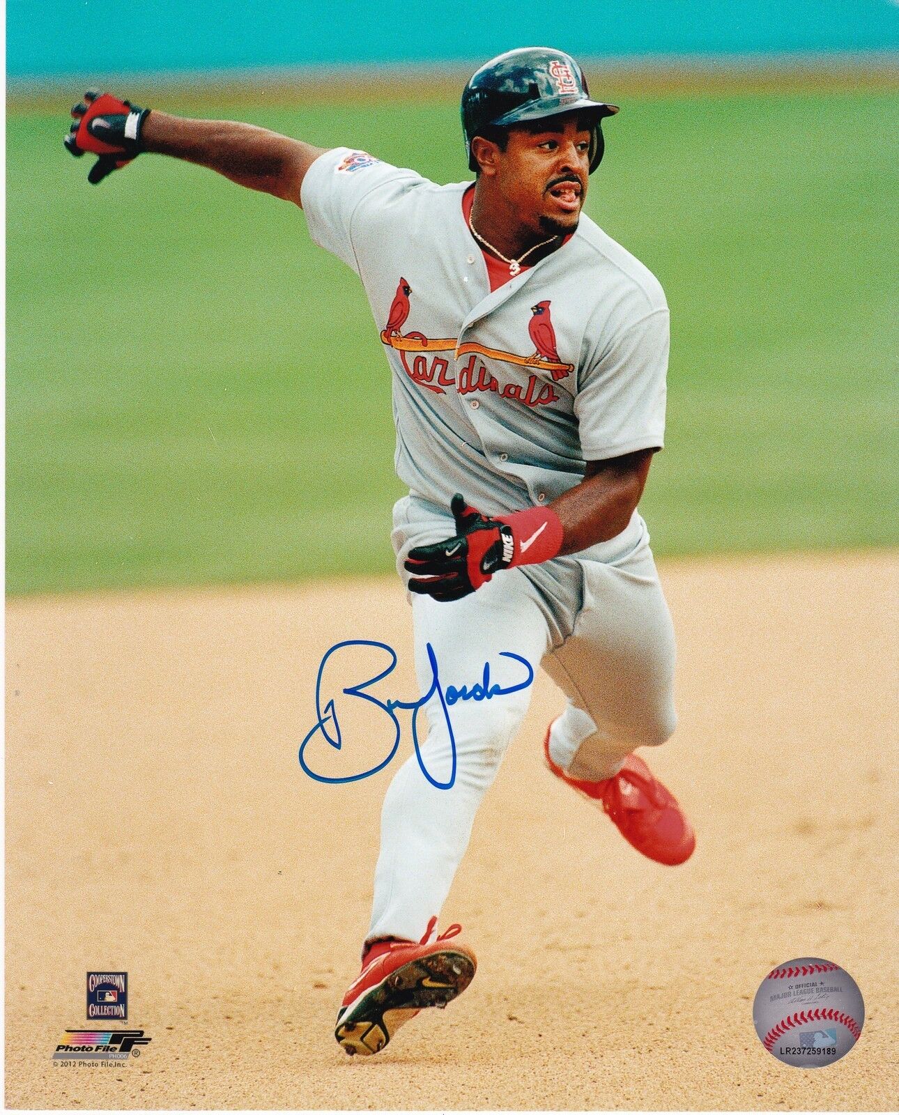 BRIAN JORDAN ST. LOUIS CARDINALS ACTION SIGNED 8x10