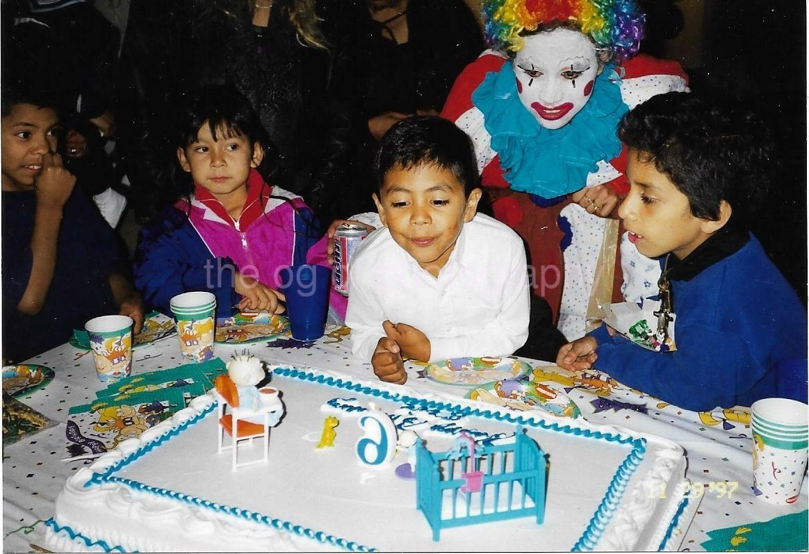 BIRTHDAY PARTY Kids CAKE Clown FOUND COLOR Photo Poster painting Snapshot VINTAGE Boys 01 32 T